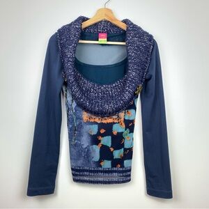 Save The Queen Top Blouse Long Sleeves Sz Medium Multicolor Mesh Italy Y2K